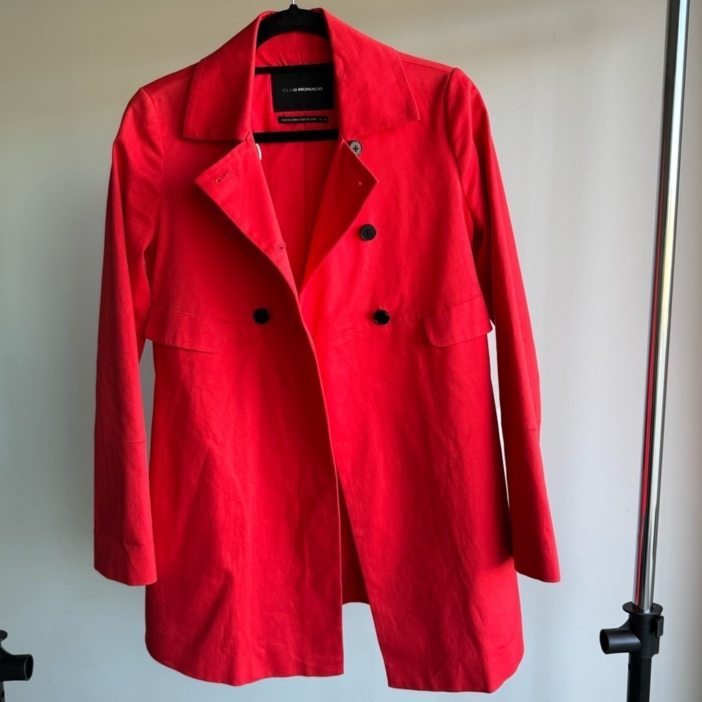 Club Monaco Vermillion Red Double Breasted Lightweight Cotton Trench Coat XS